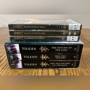 LORD of the RINGS 3 novels & 3 The Hobbit DVDs 📀Smaug, 5 Armies & Journey
